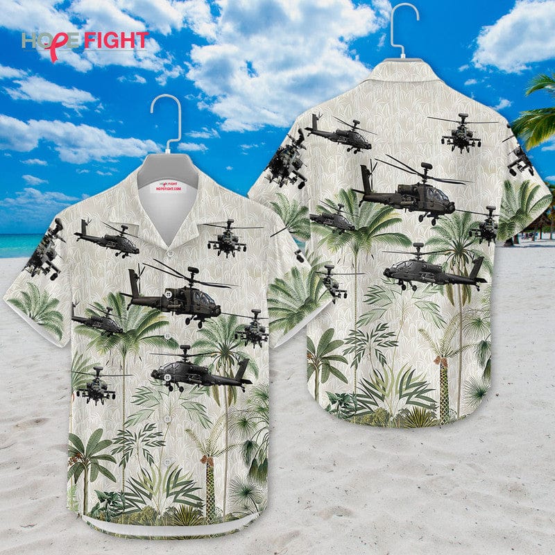 Military Helicopter Hawaiian Shirt - Apache Attack & Jungle Camo Design