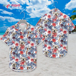 Cute Bulldog Hibiscus Hawaiian Shirt