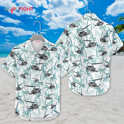 Military Helicopter Hawaiian Shirt - AH-1Z Viper & Tropical Palm Design