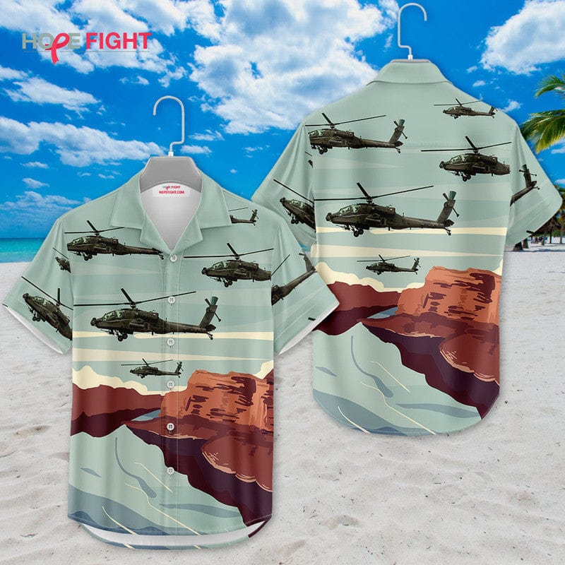 Military Helicopter Hawaiian Shirt - Apache Attack & Desert Canyon Design