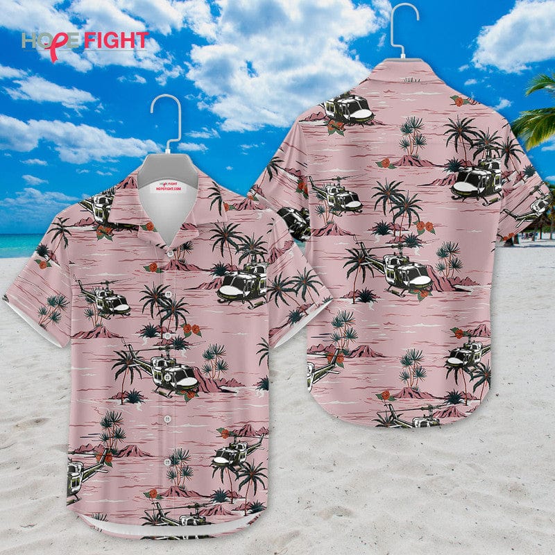 Military Helicopter Hawaiian Shirt - UH-1 Huey & Desert Sunset Design