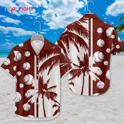 Tropical Baseball Hawaiian Shirt - Vintage Ball & Palm Tree Print, Sporty Summer