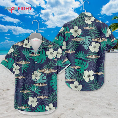 Submarine Hawaiian Shirt - Floral Tropical Navy Warship Design
