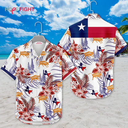 Texas Hawaiian Shirt - Lone Star Flag & Tropical Floral Design