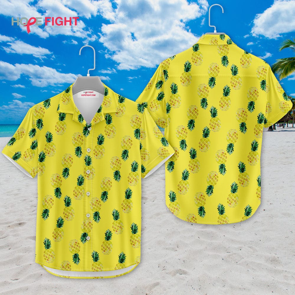 Pineapple Hawaiian Shirt - Bright Yellow Tropical Summer Outfit