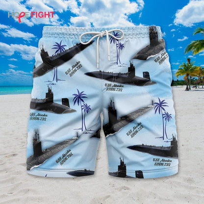 Submarine Swim Trunks, USS Alaska SSBN-732 & Tropical Beach Design