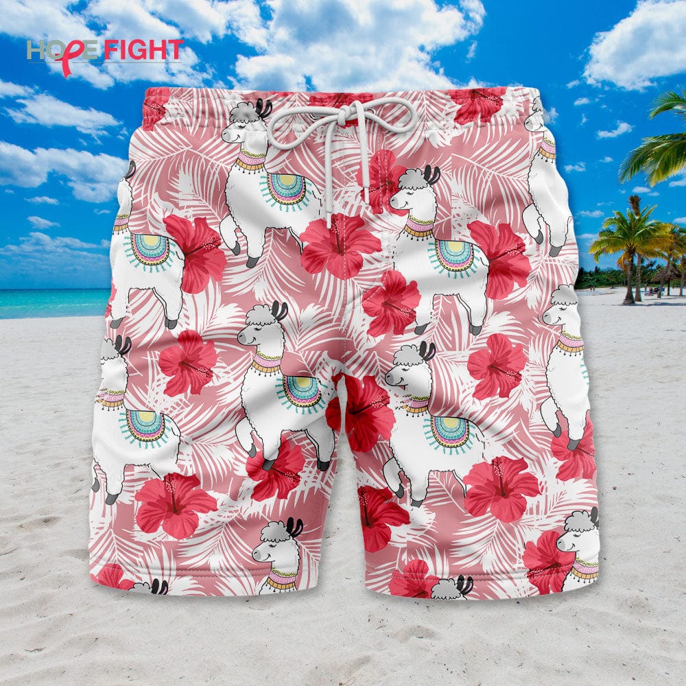 Unisex Llama Hibiscus Swim Trunks