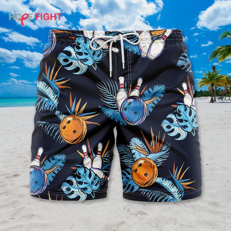 Tropical Bowling Swim Trunks, Fun Bowler Vacation Outfit