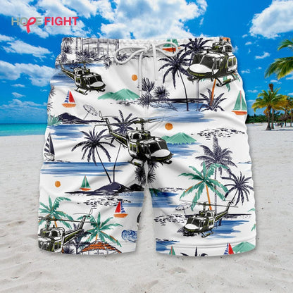 Military Helicopter Swim Trunks, Tactical Air Assault & Island Vibes