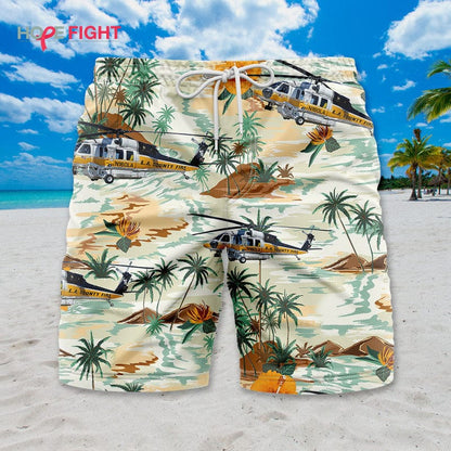 Rescue Helicopter Swim Trunks, LA County Fire & Tropical Desert Design