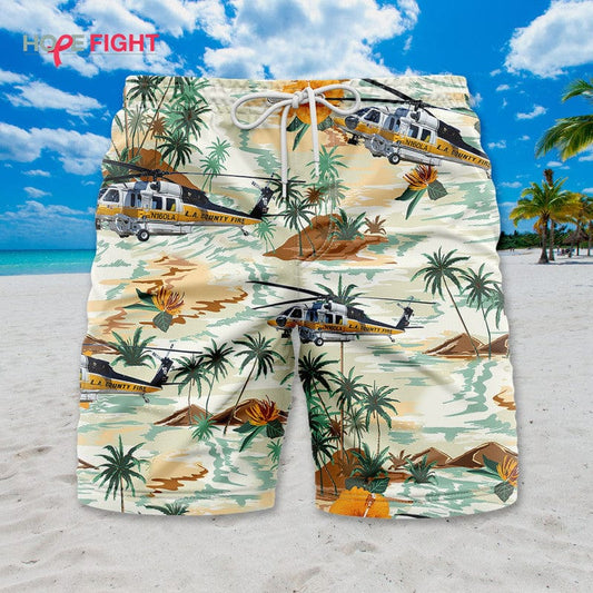 Rescue Helicopter Swim Trunks, LA County Fire & Tropical Desert Design