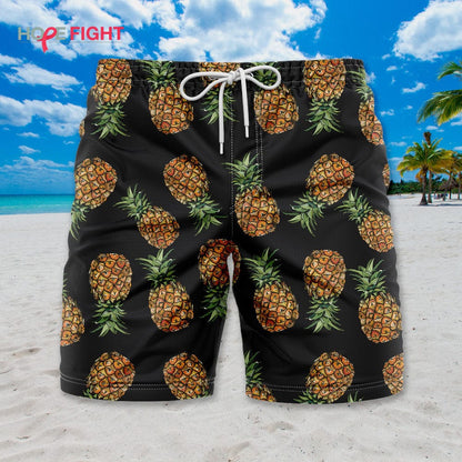 Pineapple Swim Trunks, Black Tropical Fruit Pattern for Summer Vibes