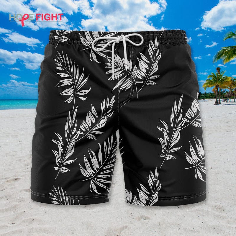 Black Tropical Leaf Swim Trunks, Minimalist Palm Pattern Outfit