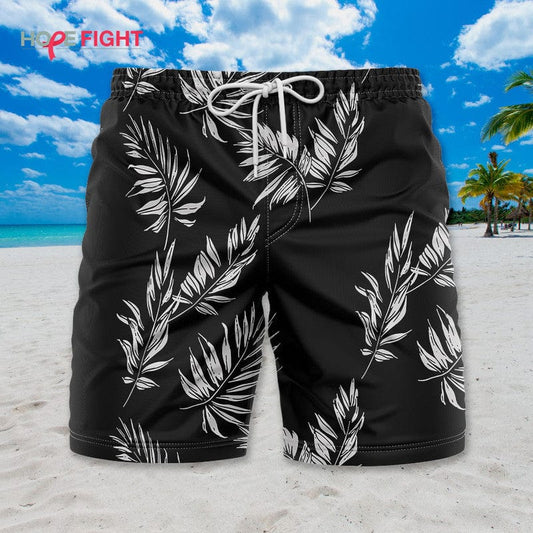 Black Tropical Leaf Swim Trunks, Minimalist Palm Pattern Outfit