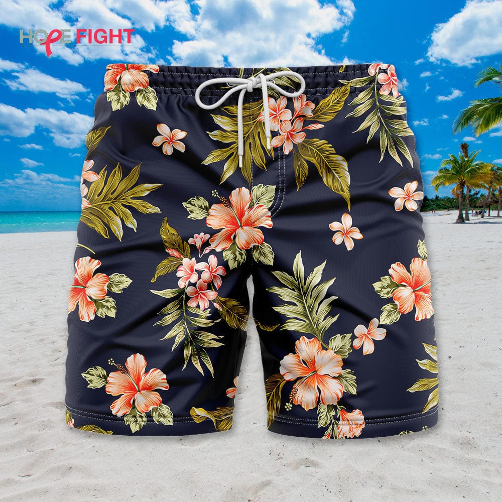 Peach Hibiscus Swim Trunks
