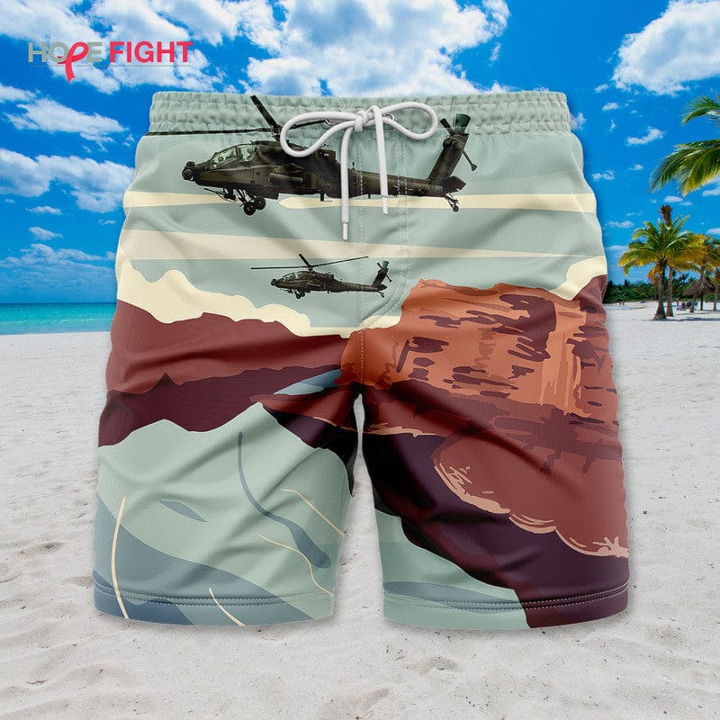 Military Helicopter Swim Trunks, Apache Attack & Desert Canyon Design