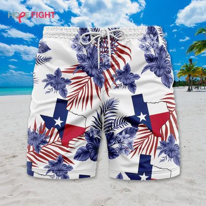 Texas Swim Trunks, Lone Star State & Tropical Floral Design