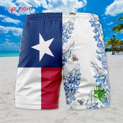 Texas Swim Trunks, Lone Star Flag & Bluebonnet Floral Design