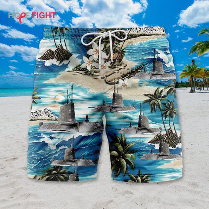 Submarine Swim Trunks, Navy Deep Sea & Tropical Beach Theme