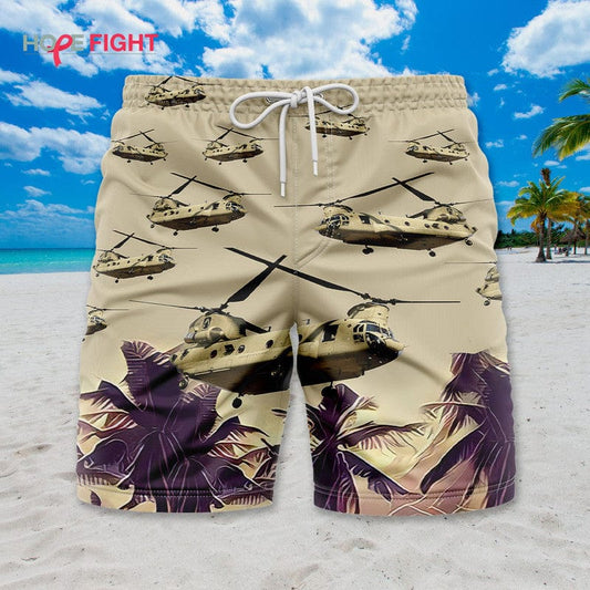 Military Helicopter Swim Trunks, CH-47 Chinook & Desert Sunset Design
