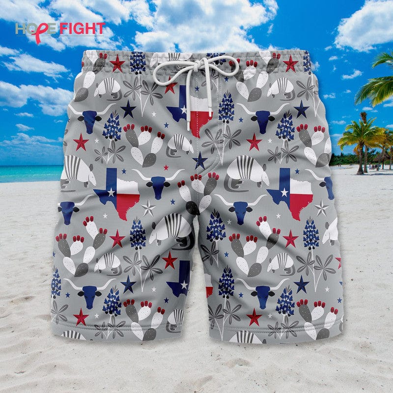 Texas Swim Trunks, Lone Star State & Armadillo Pattern Design