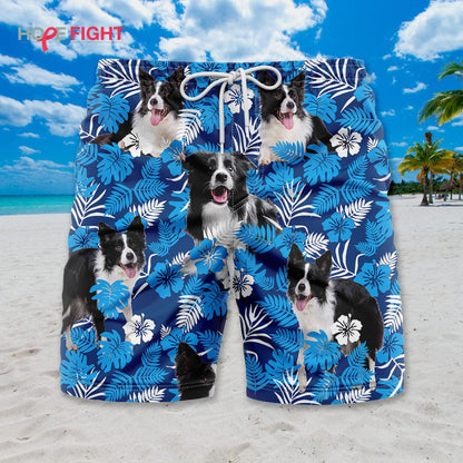 Border Collie Hibiscus Swim Trunks