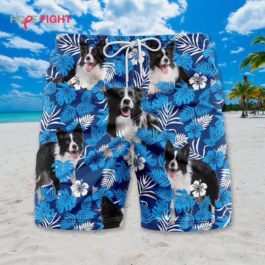 Border Collie Hibiscus Swim Trunks