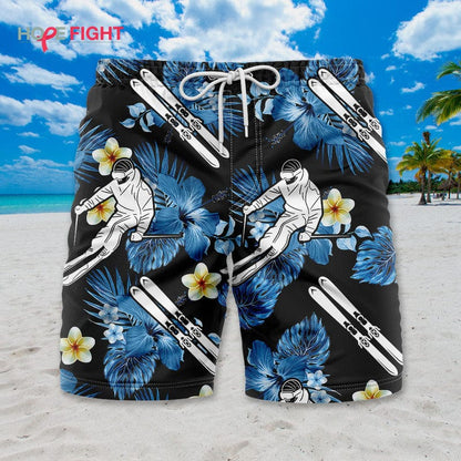 Tropical Skiing Swim Trunks, Fun Ski Lovers Beach Outfit