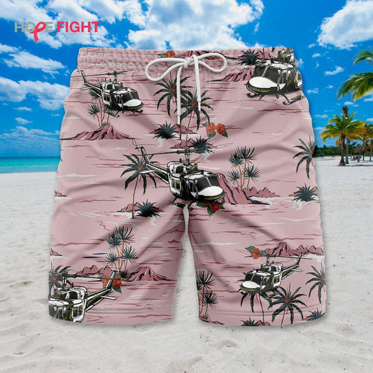 Military Helicopter Swim Trunks, UH-1 Huey & Desert Sunset Design