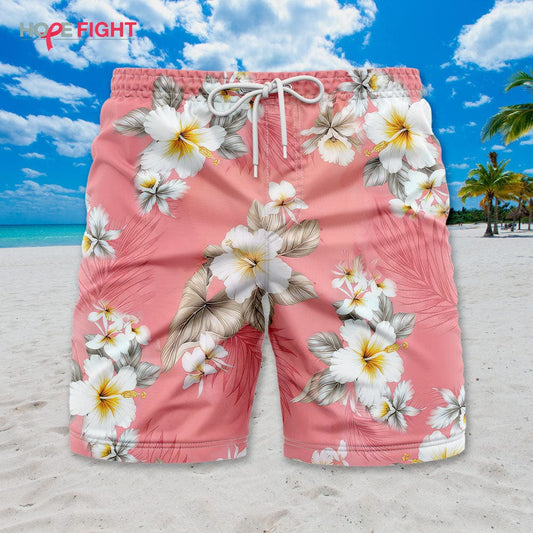 Hibiscus Swim Trunks, Soft Pink & White Floral Design for Tropical Getaways