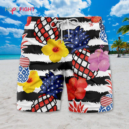 Patriotic Pineapple Hibiscus Swim Trunks