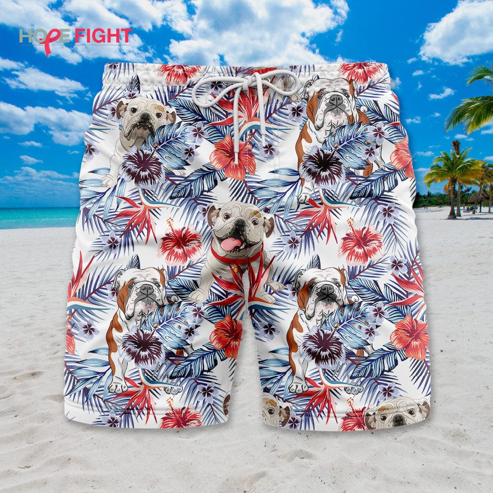 Cute Bulldog Hibiscus Swim Trunks