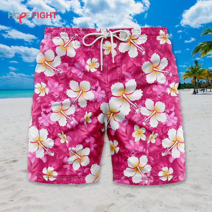 Hibiscus Swim Trunks, Vibrant Pink Floral Print for Beach & Vacation