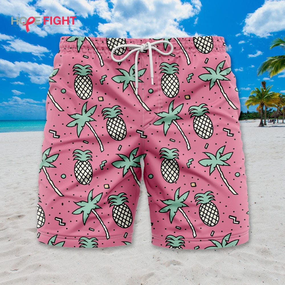 Pink Pineapple Palm Swim Trunks