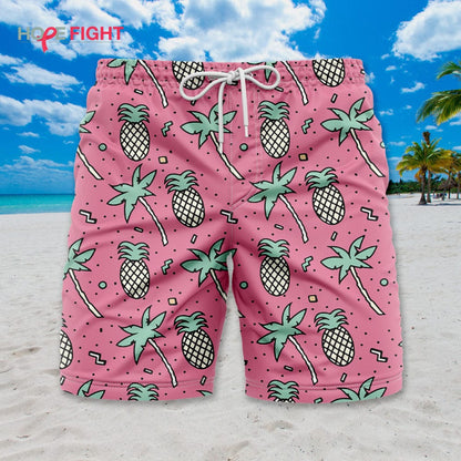 Pink Pineapple Palm Swim Trunks