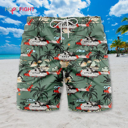 Rescue Helicopter Swim Trunks, Coast Guard & Tropical Island Design