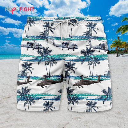 Military Helicopter Swim Trunks, Apache & Seahawk Tropical Design