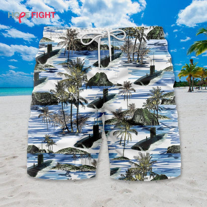 Submarine Swim Trunks, Tropical Island & Deep Sea Navy Theme
