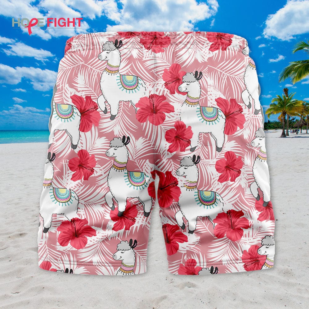 Unisex Llama Hibiscus Swim Trunks