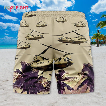 Military Helicopter Swim Trunks, CH-47 Chinook & Desert Sunset Design