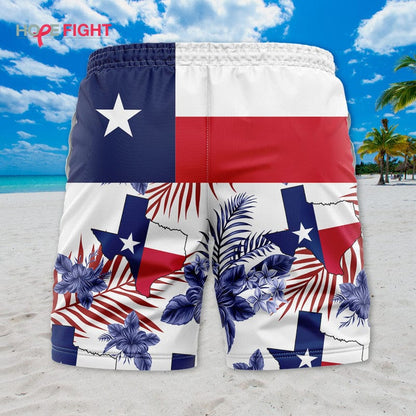 Texas Swim Trunks, Lone Star State & Tropical Floral Design