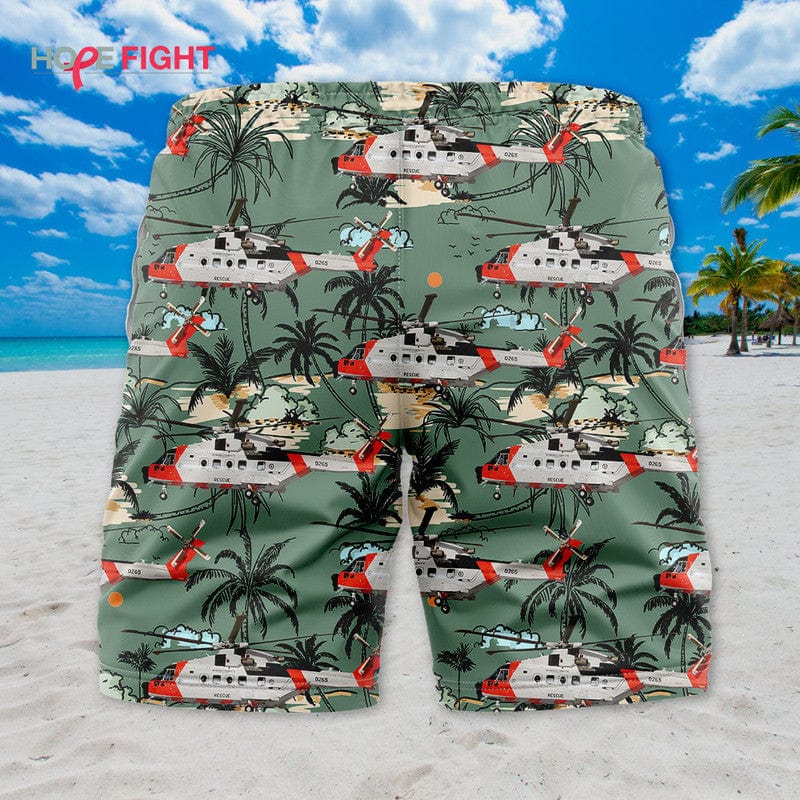 Rescue Helicopter Swim Trunks, Coast Guard & Tropical Island Design