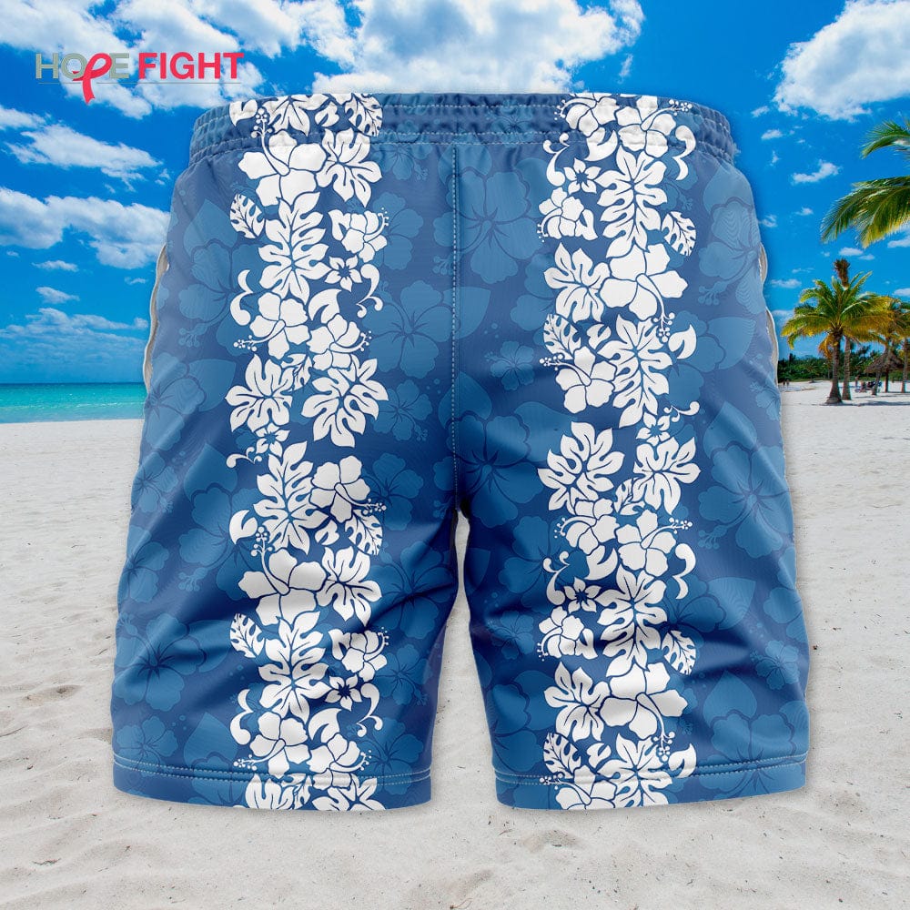 Hibiscus Swim Trunks, Blue & White Floral Design for Summer Beach Vibes