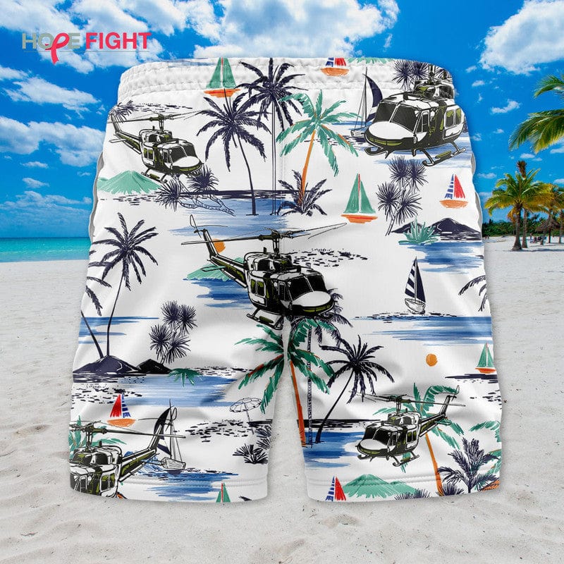 Military Helicopter Swim Trunks, Tactical Air Assault & Island Vibes