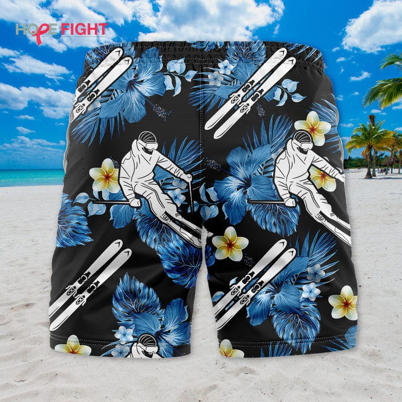 Tropical Skiing Swim Trunks, Fun Ski Lovers Beach Outfit