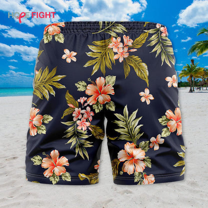 Peach Hibiscus Swim Trunks
