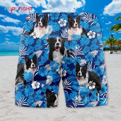 Border Collie Hibiscus Swim Trunks