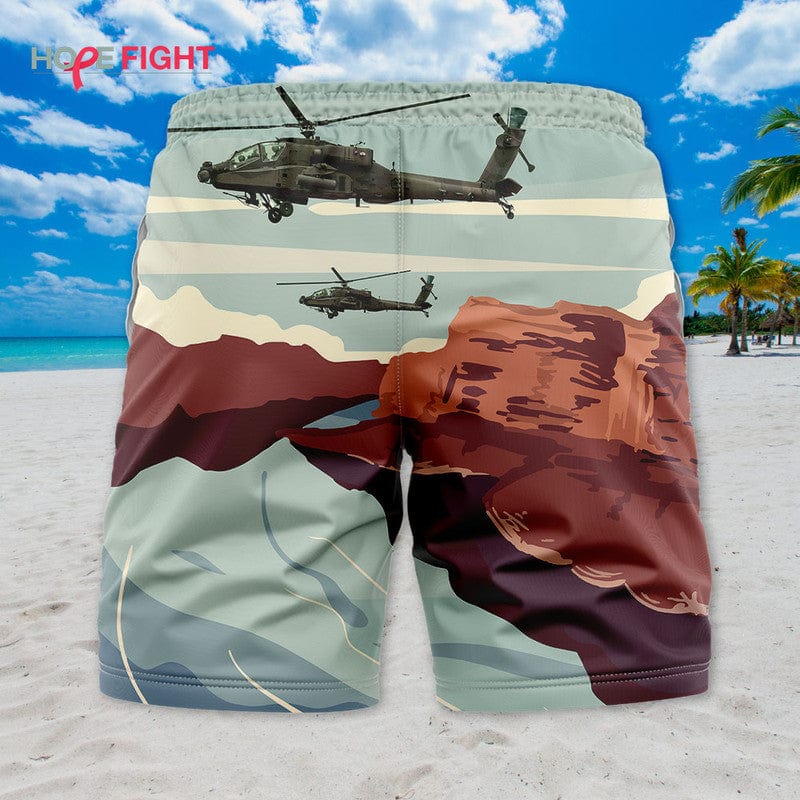 Military Helicopter Swim Trunks, Apache Attack & Desert Canyon Design