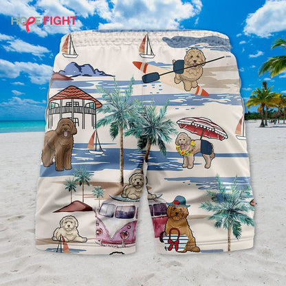 Tropical Labradoodle Swim Trunks, Cute Dog Lovers Beach Outfit