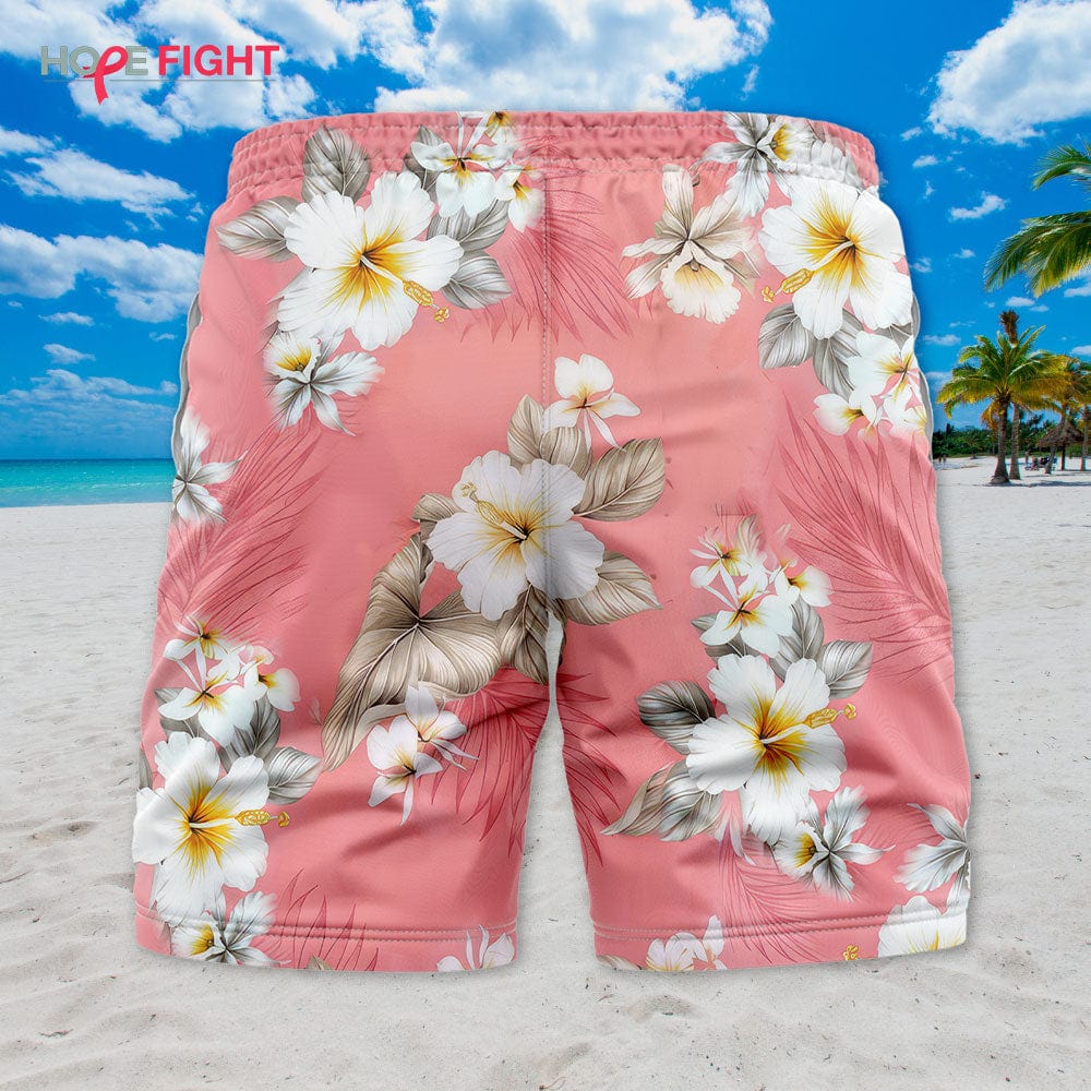 Hibiscus Swim Trunks, Soft Pink & White Floral Design for Tropical Getaways